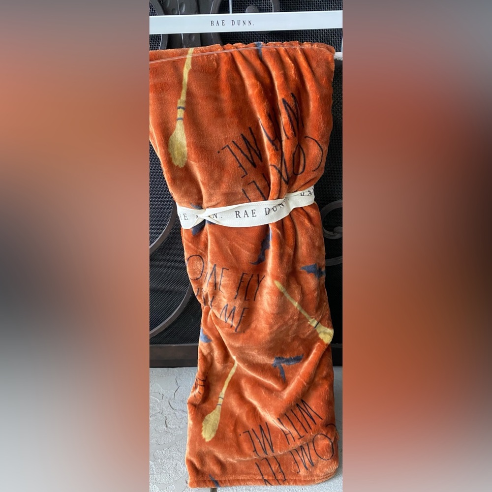 Rae Dunn Halloween Witch Throw Blanket Brooms And Bats